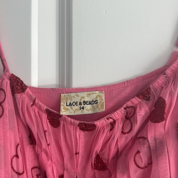 Lace & Beads, Pink Sparkly Heart Valentines Day Dress (US 14) - Picture 2 of 3